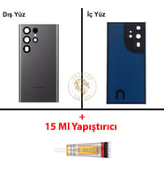 Samsung S22 Ultra Grafit Arka Pil Kapağı Batarya Kapağı Lazer Kesim + B-7000 Yapıştırıcı