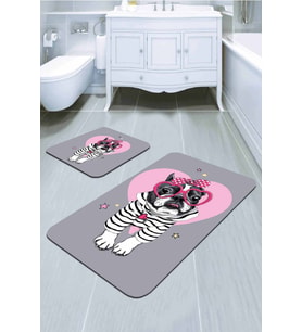 Gri Hayvan Temalı Banyo Halısı Klozet 2'li Paspas Seti BS271
