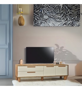 Dia Tv Sehpası 2 Kapaklı Ve 2 Çekmeceli Tasarım Atlantik Çam Krem - 160x35x52 Cm