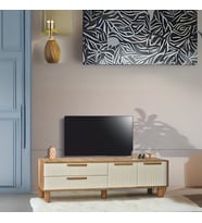 Dia Tv Sehpası 2 Kapaklı Ve 2 Çekmeceli Tasarım Atlantik Çam Krem - 160x35x52 Cm
