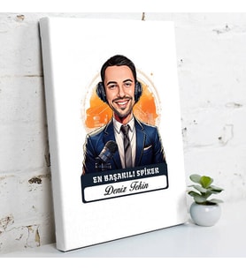 Kişiye Özel Hediye Karikatürlü En İyi Erkek Spiker Kanvas Tablo