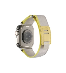 Apple Watch Ultra 49mm Uyumlu Hasır Kordon Zore KRD-106 Strap Kayış (Beyaz-Sarı)