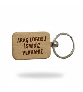 Kişiye Özel Mini Dikgörtgen Ahşap Anahtarlık – Araç Logosu, İsim ve Plaka Yazılı Lazer Gravür Anahtarlık – Özel Tasarım Araç Anahtarlığı
