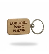 Kişiye Özel Mini Dikgörtgen Ahşap Anahtarlık – Araç Logosu, İsim ve Plaka Yazılı Lazer Gravür Anahtarlık – Özel Tasarım Araç Anahtarlığı