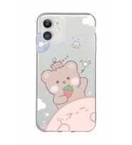 Iphone 11 Uyumlu Tatlı Ayıcık Desenli Şeffaf Telefon Kılıfı