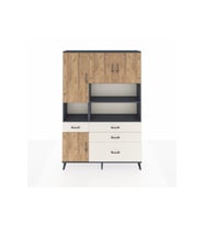 Arges Dolap 9 Raflı 4 Çekmeceli 4 Kapaklı 132x30x195 Antrasit-Çam/Aytaşı