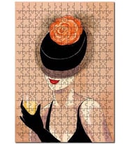 Cakapuzzle Turuncu Çiçekli Kadehli Kadın Görsel Puzzle Yapboz MDF (Ahşap) (120 Parça)