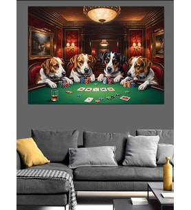 Poker Oynayan Karizmatik Köpekler Grubu Dekoratif Kanvas - Mdf Ahşap Tablo