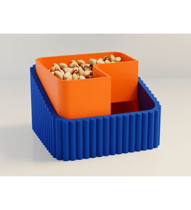 3D Baskı Fıstık Kasesi - Çift Hazneli Kabuk Ayırıcı Sunum Kasesi - Mavi Turuncu