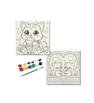 Okul Etkinliği-2'li Tuval Boyama Seti. 20x20 Cm Uv Baskı 6 Akrilik Boya 1 Fırça-model-207