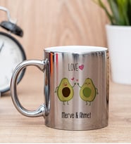 Kişiye Özel Sevimli Avokado Desenli Silver Kupa Bardak