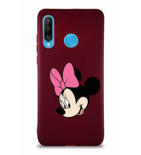 Huawei P30 Lite Soft Premier Kapak Minnie Mouse-B Tasarımlı Silikon Kılıf - Mürdüm (Şeffaf)