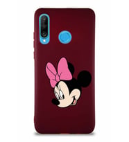 Huawei P30 Lite Soft Premier Kapak Minnie Mouse-B Tasarımlı Silikon Kılıf - Mürdüm (Şeffaf)