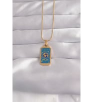 316L Çelik Gold Renk Mavi Mineli El Figür Tarot Kolye 5886 - HEP-7858-2715