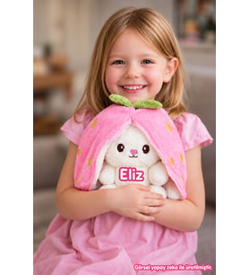 Kişiye Özel İsim Baskılı50 Cm Pelüş Çilek Tavşan (Pembe)