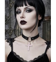 Kadın Gotik Haç Choker Kolye – Siyah Deri Boyunluk, Taşlı Haç Kolye Ucu, Y2K Punk Gothic Ayarlanabilir Kolye