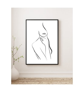 Ahşap Çerçeveli Tablo - Line Art Soyut Kadın Figürü Duvar Tablosu - Duvar Dekoru - Çerçeveli Poster