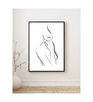 Ahşap Çerçeveli Tablo - Line Art Soyut Kadın Figürü Duvar Tablosu - Duvar Dekoru - Çerçeveli Poster (Karışık)