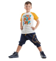 Roarsome Erkek Çocuk T-shirt Kapri Şort Takım (Ekru-Lacivert)