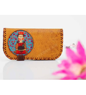 Mavi Frida Figürlü Büyük Cüzdan Etnik Bohem Retro Vintage Style - HARDAL