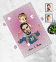Kişiye Özel Babalar Günü Baba Kız Çocuk Karikatürlü A3 130 Parça Puzzle Model-2