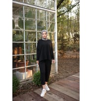 Arkası Uzun O Yaka Kısa Sweat-Pantolon İkili Eşofman Spor Takımı - (38-46) - 71216 - Siyah
