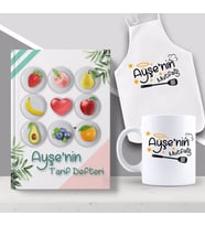 BK Gift Kişiye Özel İsimli Mutfak Önlüğü Kupa ve Yemek Tarif Defteri Hediye Seti-15 (Model 1)