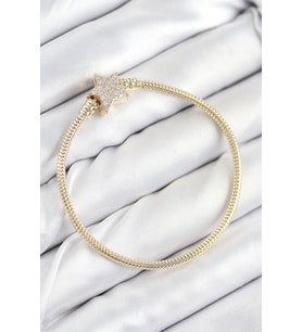 Pirinç Charm Zirkon Taşlı Yıldız Model Gold Renk Kadın Bileklik