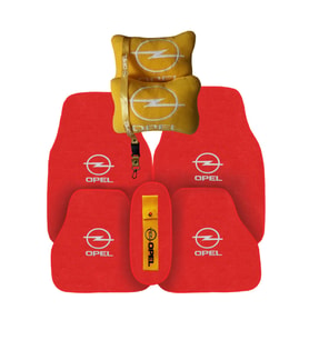 Opel Nakışlı Kırmızı Oto Halı Paspas  Opel Sarı Araç Seyahat Boyun Yastığı & Opel Oto Aksesuar