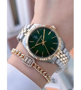 U.S.POLO ASSN Çelik Kordon 5 Atm Suya Dayanıklı Kadın Kol Saati+Bileklik Hediyeli USPA.2103.S01 (Yeşil)