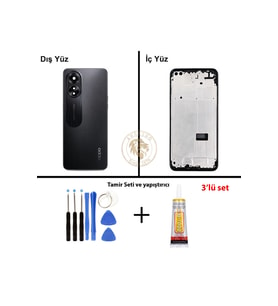 Oppo A38 Siyah Uyumlu Orta Kasa + Yapıştırıcı ve Vida Seti Full Kasa Kapak Gövde Housing