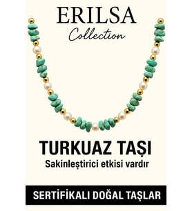 Sertifikalı Kırık Taşlı Model İnci - Firuze Taşı Kolye - (Turkuaz) (Çok Renkli)