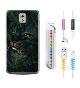 Samsung Note 3 4 5 8 9 20 Ultra 10 Lite Kılıf Kablo Koruma Spiral Silikon Flowers Cat 1345