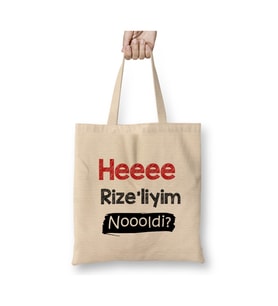 Karadeniz Sözleri Heeee Rizeliyim Noooldi Rize Bez Çanta Uzun Saplı Alışveriş Çantası Plaj Çantası (Beyaz)
