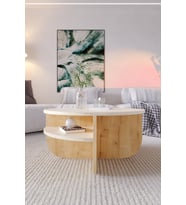 Rubo Orta Sehpa Raflı Iskandinav 72 Cm Bohem Traverten Safir Meşe