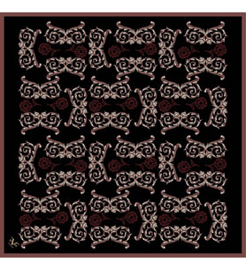 Barok Desen Black Seri Twill Eşarp Eşarp Askısı ile Birlikte 90x90 cm Gül Kurusu