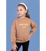 Toontoy Kız Çocuk Sırtı Baskılı Sweatshirt (Kahverengi)