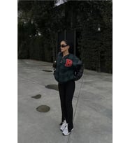 pilelistore- Pötikare Desen Nakışlı Kolej Ceket - Haki