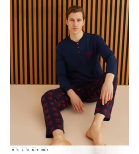 Pijamoni Erkek Süprem Uzun Kol İnce Pijama Takımı 6300 / 2 - 1 Adet (Lacivert)