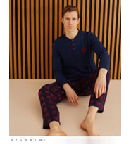 Pijamoni Erkek Süprem Uzun Kol İnce Pijama Takımı 6300 / 2 - 1 Adet (Lacivert)