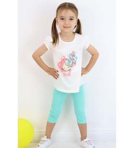 Breeze Kız Çocuk Kapri Taytlı Takım Çiçekli Kız Baskılı 1.5-5 Yaş, Ekru