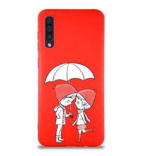 Samsung Galaxy A30S Soft Premier Kapak Aşk Tasarımlı Silikon Kılıf - Kırmızı (Şeffaf)