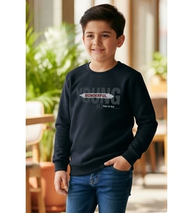 Breeze Erkek Çocuk Sweatshirt Yazı Baskılı 8-14 Yaş, Lacivert