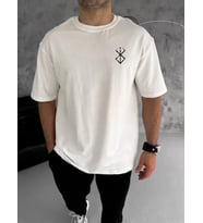 pilelistore- Unisex Bisiklet Yaka Baskılı Oversize T-Shirt - Beyaz