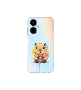 Tecno Camon 19 ile Uyumlu Splash Kapibara Tasarımlı Şeffaf Silikon Kılıf