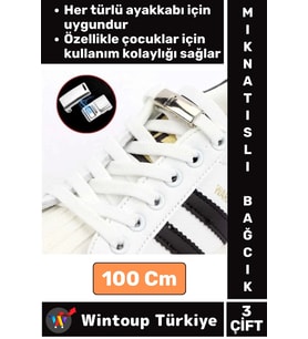 Çocuk Genç Yetişkin Şık Klipsli Manyetik Lastikli Pratik Mıknatıslı Ayakkabı Bağcığı 100 Cm 3 Çift