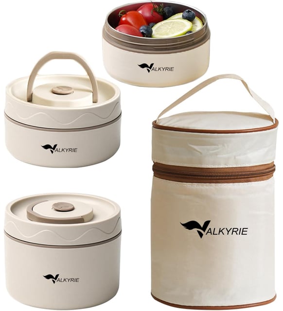 Goshyda Boîte à à Déjeuner, Récipient Alimentaire isolé étanche Portable, Récipients à Déjeuner Ronds en Acier Inoxydable 304 avec Sac Thermique, pour Adultes et Enfants