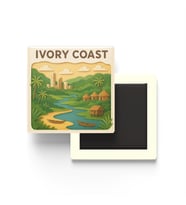 Fildişi Sahili - Ivory Coast - Paper Cut Art - Baskılı Buzdolap Magneti Kare - 9x9 cm