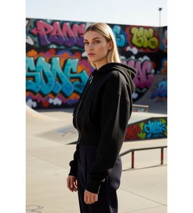 Kadın Kapüşonlu Düşük Kol Fermuarlı Örme Sweatshirt Fonksiyonel Dayanıklı Kaliteli Estetik
