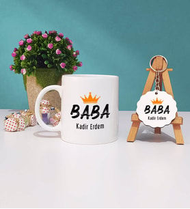 Baba Kupa Bardak ve Ahşap Anahtarlık Hediye Seti